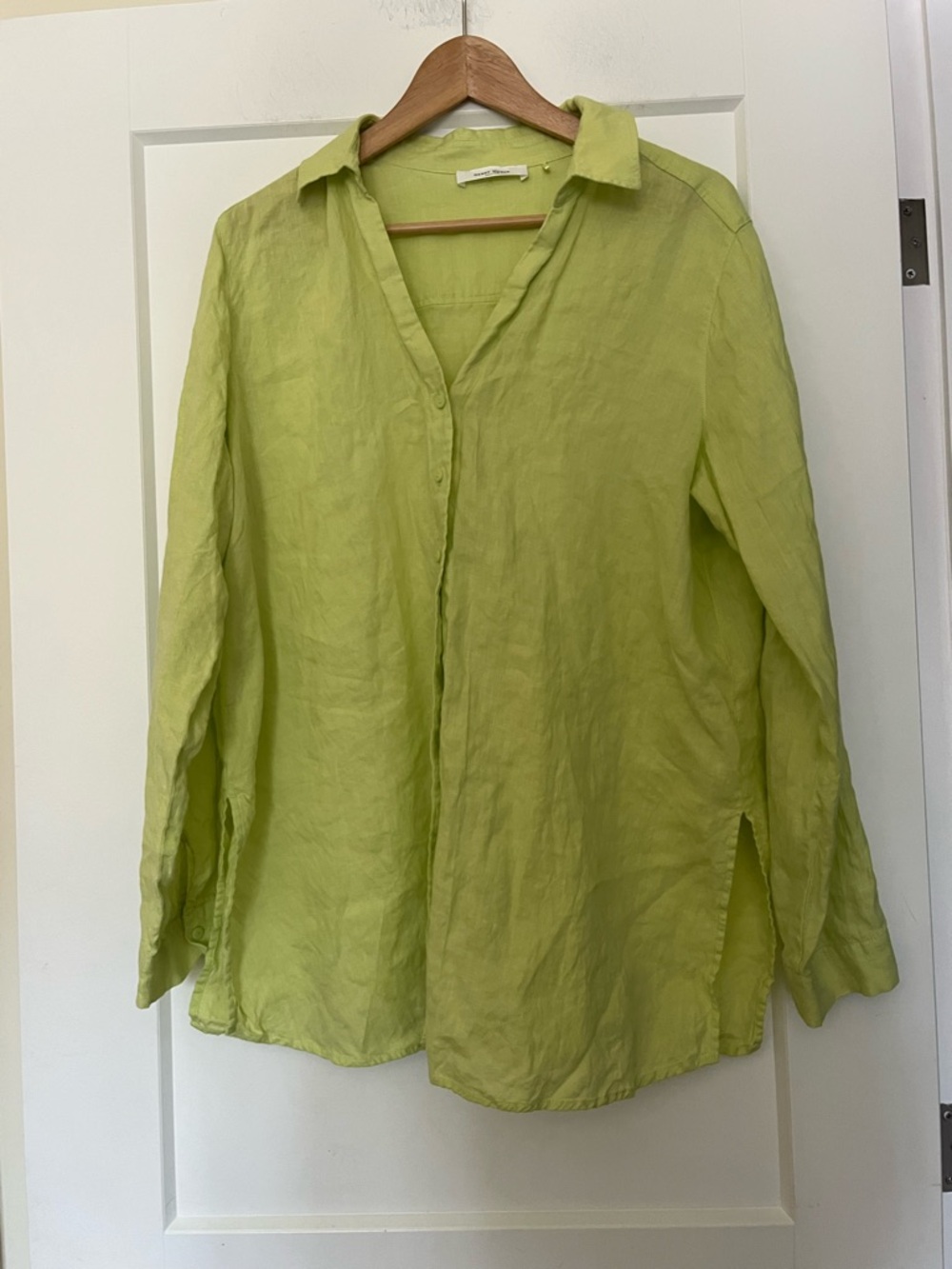 Gerry Weber 100% Linen Chartreuse Button-Down Oversized Relaxed Fit Shirt 12